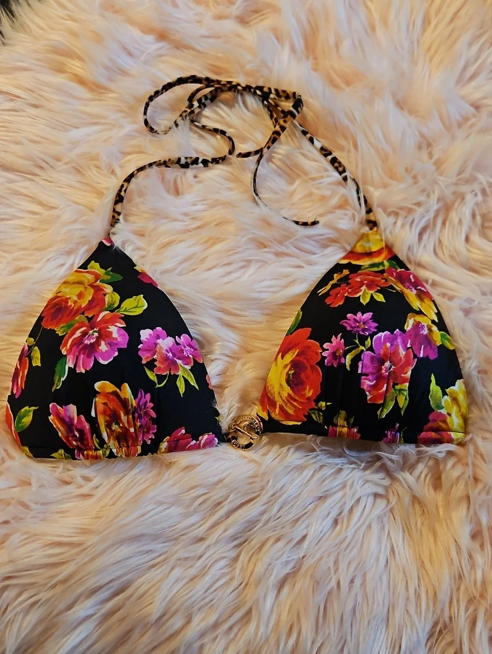 VS Swim Vintage 2012 Cheetah Peony Toggle Chain Triangle Bikini